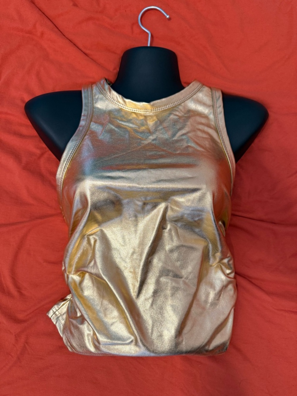 Gold Metallic Racerback Tank crop Top Sz med